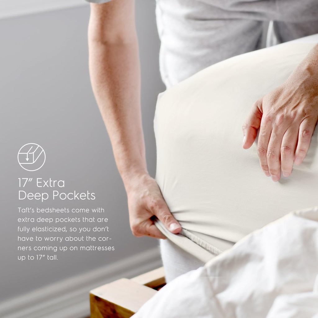 Bamboo Sheets Queen Size, 100% Pure Viscose derived from Bamboo Bed Sheets Set, Luxuriously Soft, Silky, Cooling Sheets, Double Stitched, Lifetime Promise by Tafts (Ivory White)