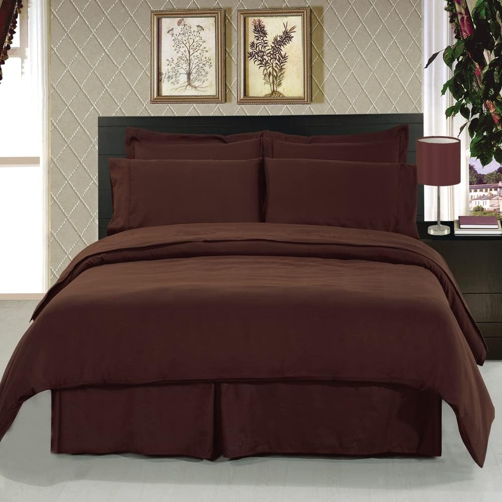 Royal Hotel Bedding Cotton Duvet Cover Set Cal-King Size Chocolate Solid with Comforter Insert, Down Alternative Comforter Set, 300 Thread Count, Soft Cooling Breathable Bedding, 4 Piece
