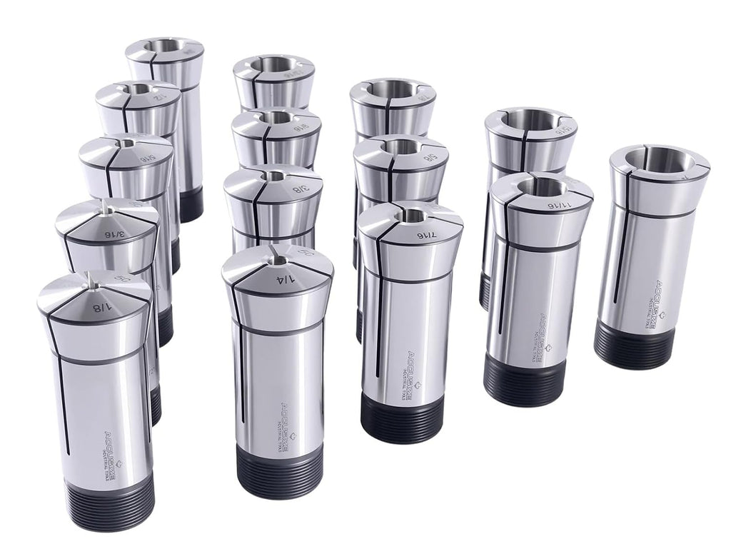 Accusize Industrial Tools 15 Pcs 1/8-1'' by 16ths 5C Precision Round Collets Hardened and Ground, 0200-0571