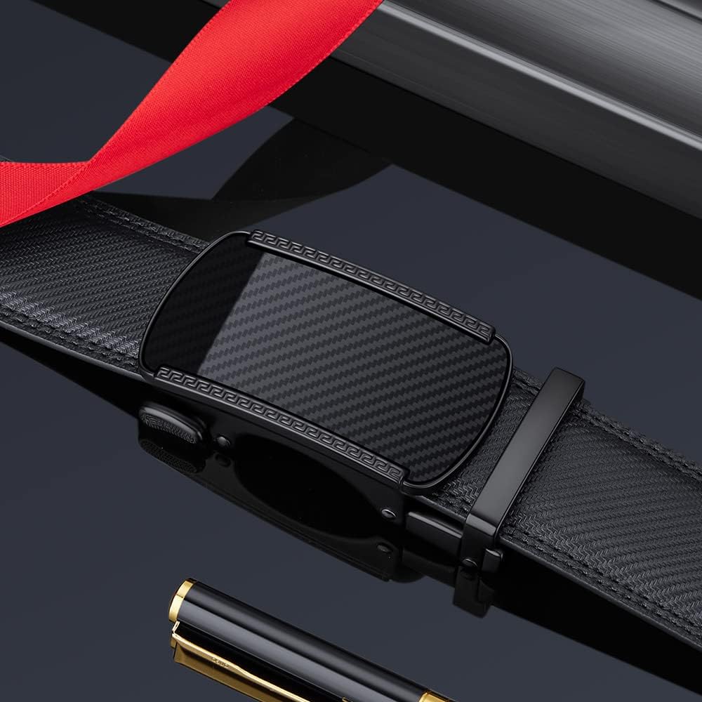 Automatic Ratchet Belt for Men - Genuine Leather Dress & Casual Use, Adjustable Buckle