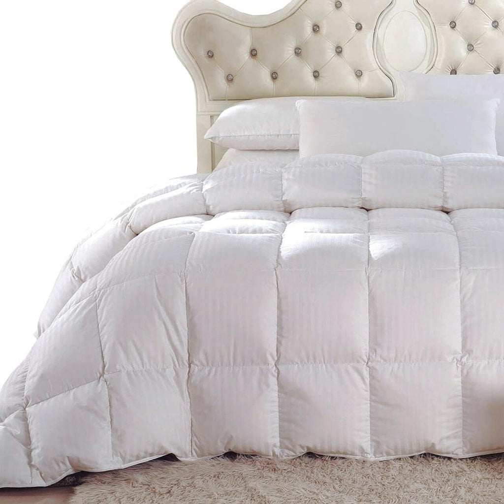 Royal Hotel Bedding Down Comforter, Hypoallergenic Down Comforters, Light and Buffy, 100% Cotton Striped Shell, Medium Warmth, Duvet Insert, King/California King