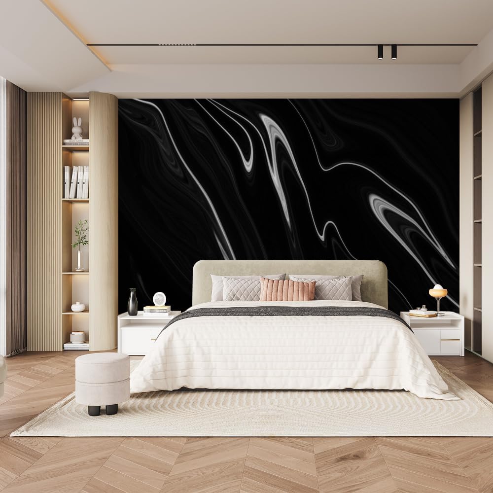 ELGADO Black Water Flow Wall Mural, Abstract Style Murals High Resolution Pictures Poster,Large Wallpaper Mural Wall Decor for Bedroom Living Room Tv Background Room Decor,116' W x91 H