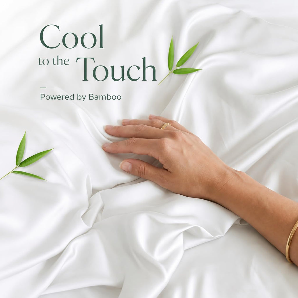 GOKOTTA Queen Sheets Set - FSC & Oeko-TEX Certified - 100% Rayon Derived from Bamboo - 430 High Thread Count Ultra Soft and Cooling,16'' Deep Pocket with Elastic Corner Straps - Pure White