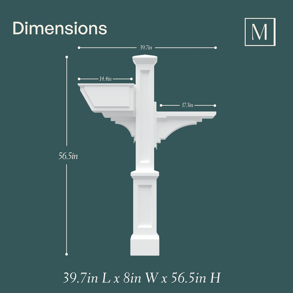 Mayne Westbrook Mailbox Post with Standard Arm and Planter – Weather-Resistant, Durable Classic Design – Easy-to-Install Outdoor Mailbox Post