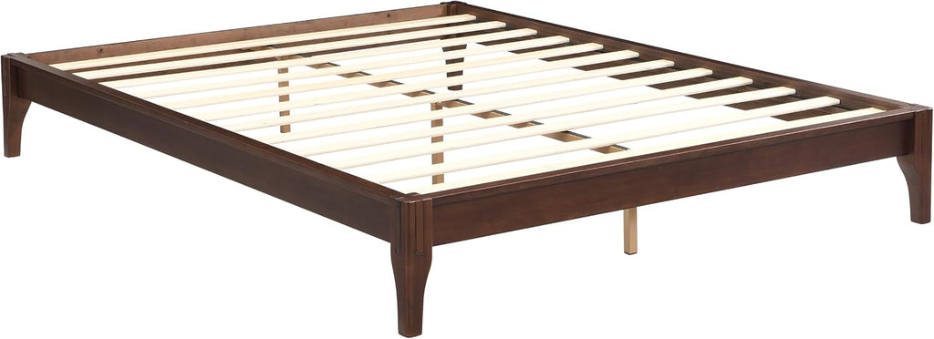 Merax Mid-Century Bamboo Platform Bed, Queen Size Bed Frame with Wood Slat Support, No Box Spring Needed, Easy Tool-Free Assembly, Chocolate