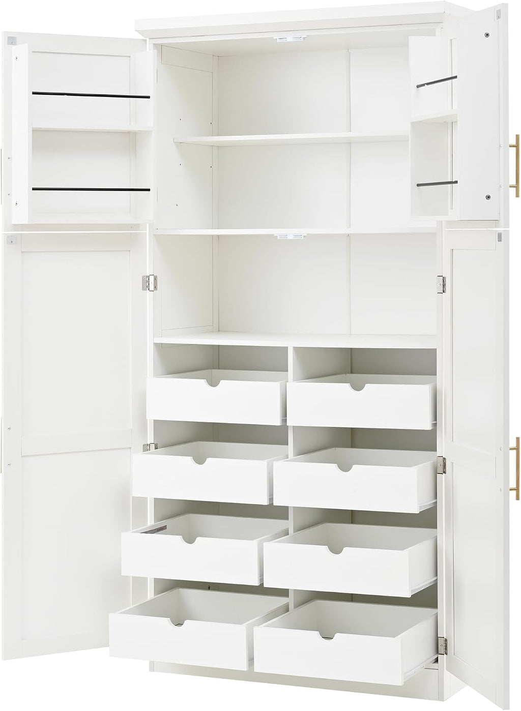 Merax 71' Tall Kitchen Pantry Cabinet with 4 Doors, 2 Door Shelves, 8 Pull-Out Trays and Adjustable Shelf, Freestanding Buffet Cabinet,White (35.5x17.6x70.9inch)