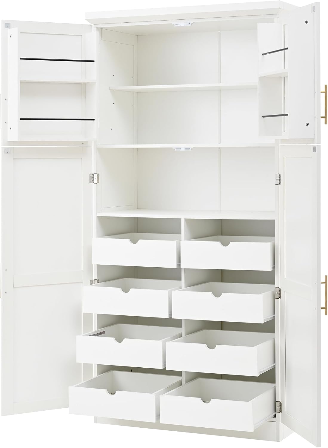 Merax 71' Tall Kitchen Pantry Cabinet with 4 Doors, 2 Door Shelves, 8 Pull-Out Trays and Adjustable Shelf, Freestanding Buffet Cabinet,White (35.5x17.6x70.9inch)