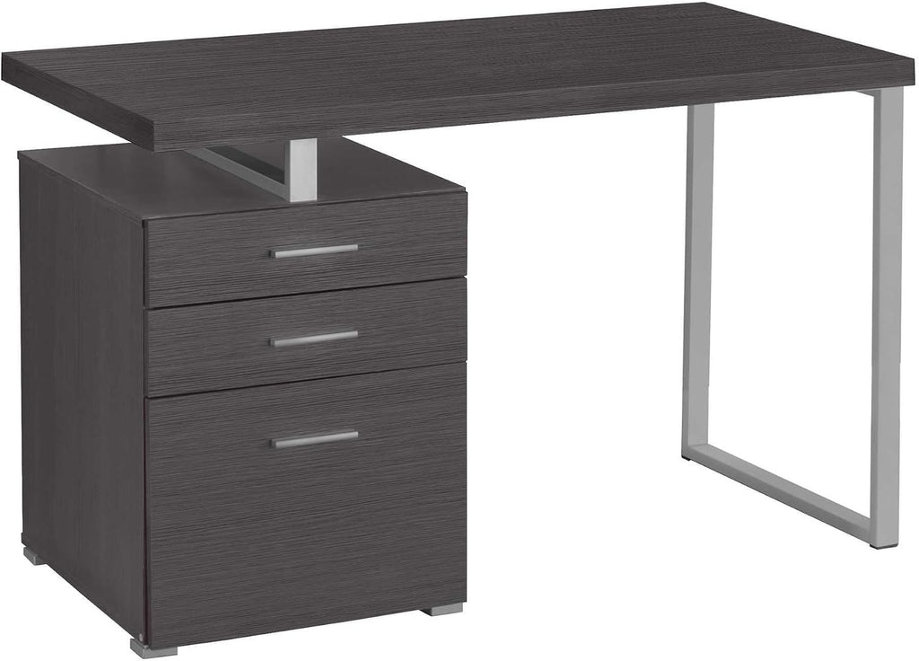 Monarch Specialties Left or Right Facing 47-Inch Modern Home Office Computer Study Writing Desk with Filing Drawer, 48'L, Grey & Silver