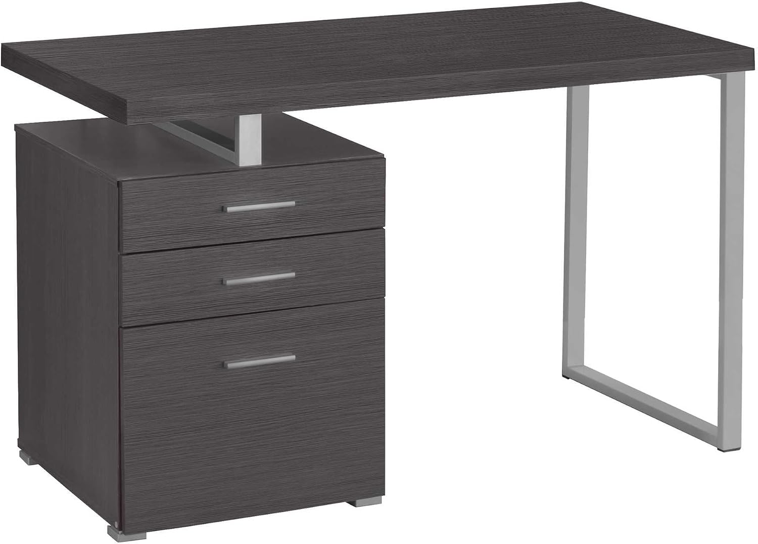 Monarch Specialties Left or Right Facing 47-Inch Modern Home Office Computer Study Writing Desk with Filing Drawer, 48'L, Grey & Silver