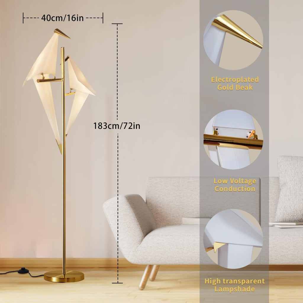 68In Modern LED Floor Lamp, Bird Floor Light Gold Metal Fixtures for Living Room Bedroom Dinning Room Office (2 Birds)