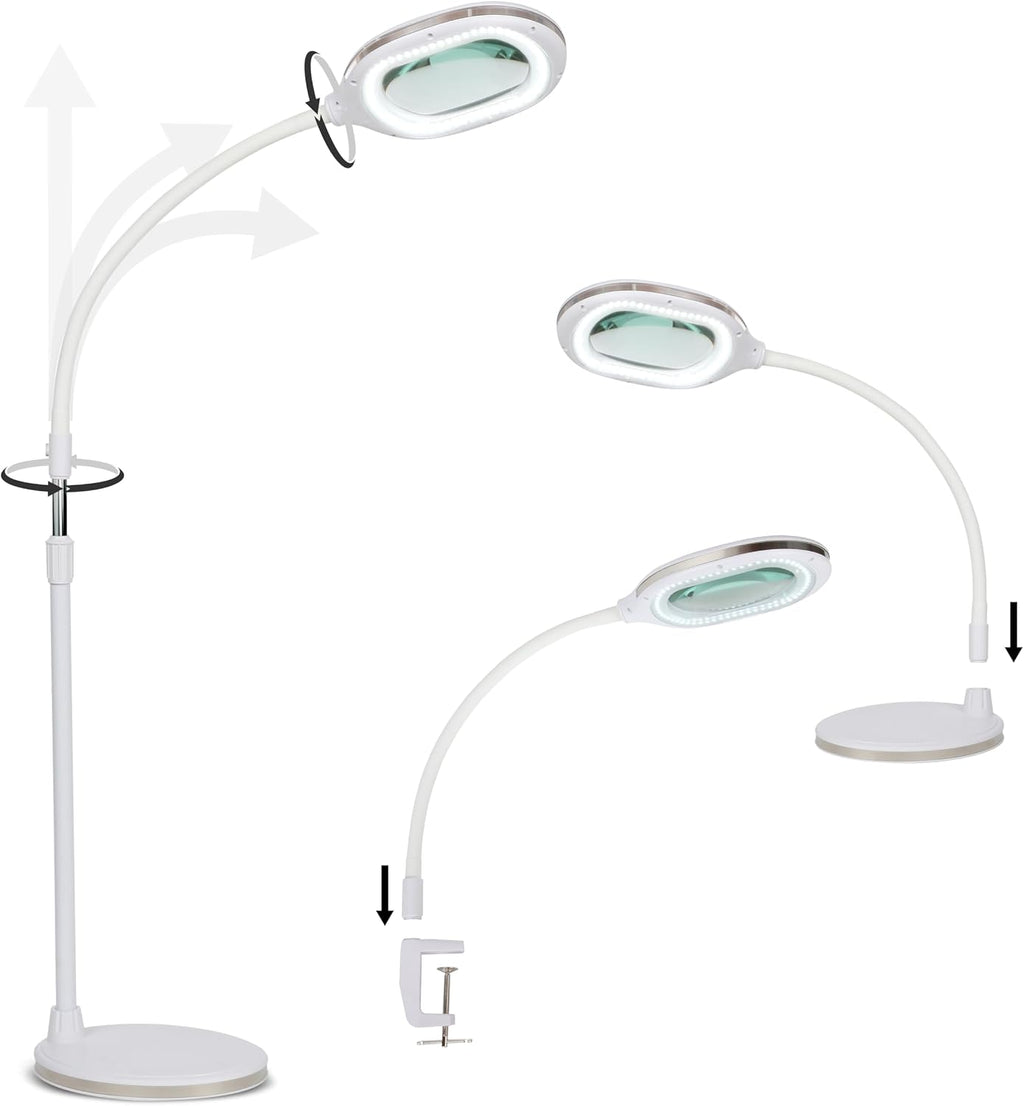 Brightech LightView Pro Magnifying LED Desk Lamp with Light, Hobbies & Reading, Flexibility & Durability Magnifying Floor Lamp, 3 in 1 LED Light Glass Magnifier, Work Light for Pro Uses - White