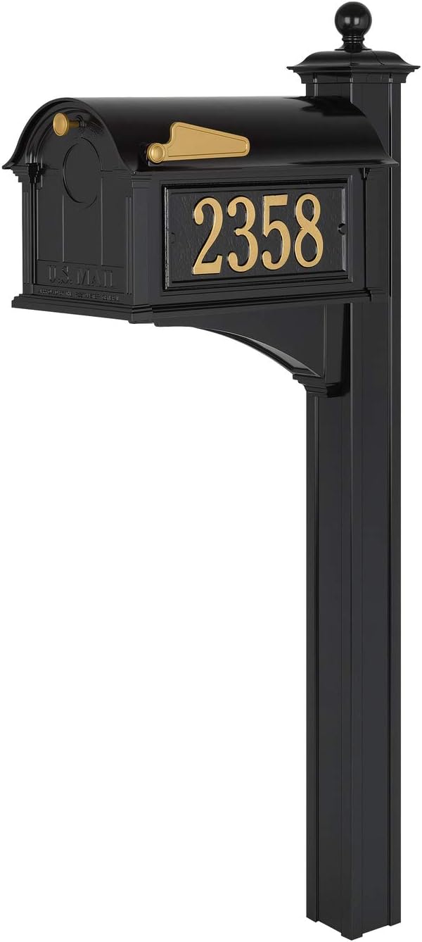 Balmoral Side Plaques Mailbox Post Package -Black