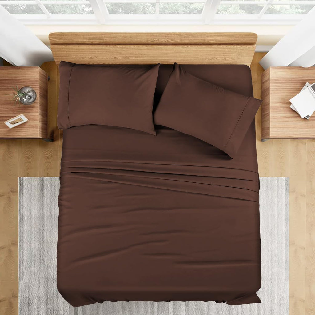 1000 Series- Extra Long Staple 100% Egyptian Cotton Sheet Set,Sateen Weave, Hotel Quality Soft Luxury Bedding, Queen Size 4 Piece Sheet Set Fit 15' Inch to 18' Deep Chocolate Solid.
