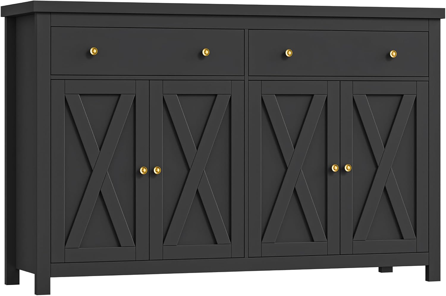 FOTOSOK Sideboard Buffet Cabinet with Storage, 55' Large Kitchen Storage Cabinet with 2 Drawers and 4 Doors, Wood Coffee Bar Buffet Table for Kitchen Dining Room, Black