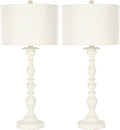 SAFAVIEH Lighting Collection Mamie Farmhouse Cream Candlestick 33-inch Bedroom Living Room Home Office Desk Nightstand Table Lamp Set of 2 (LED Bulbs Included)