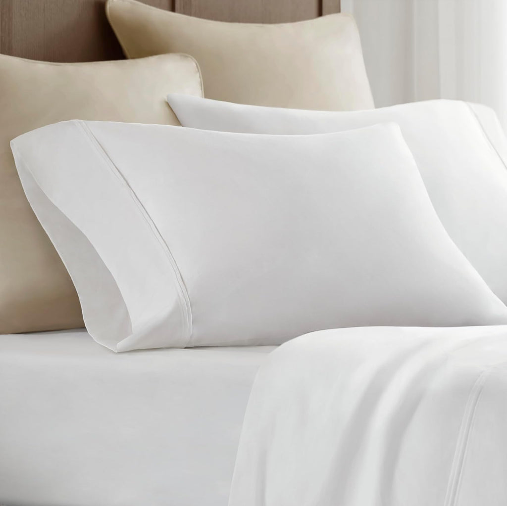 Harbor House Luxury 100% Egyptian Cotton Sheet Set, 400 Thread Count Sateen Weave, Soft & Breathable Bed Sheets with Deep Pocket, 4-Piece Queen Bedding Set, Bright White