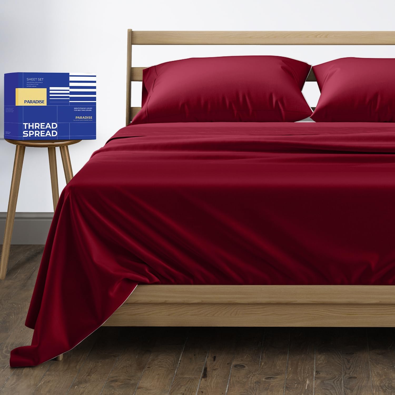 THREAD SPREAD King Size Sheets Set, Luxury 1000 Series Paradise Collection 100% Egyptian Cotton Bed Sheets King Size (4 PC, Burgundy), Soft, Extra Long Staple, 16' Deep Pocket Hotel Sheet Set