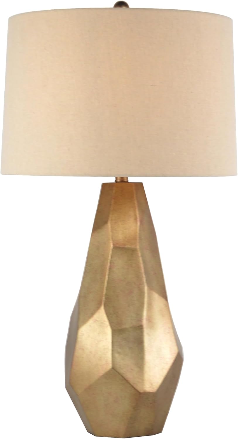 Abani Table Lamp Lia Faceted 31.5' – Modern Glam Gold Resin Base with Wheat Linen Shade – E26 Bulb Included – Elegant Desk Lamp for Bedroom, Living Room Lamp, Dorm or Nightstand
