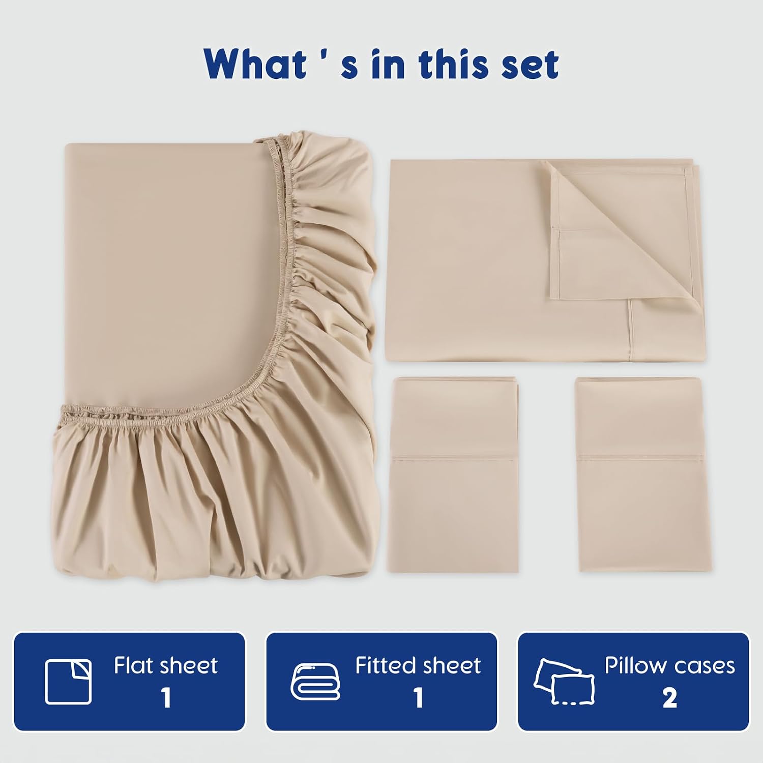 SONORO KATE 100% Egyptian Cotton Sheets - 1200 Thread Count, Luxury & Cooling Hotel Cotton Bed Sheets Set 4 Piece, Sateen Weave for Soft Feel, Fits Upto 16' Mattress (Beige, King)
