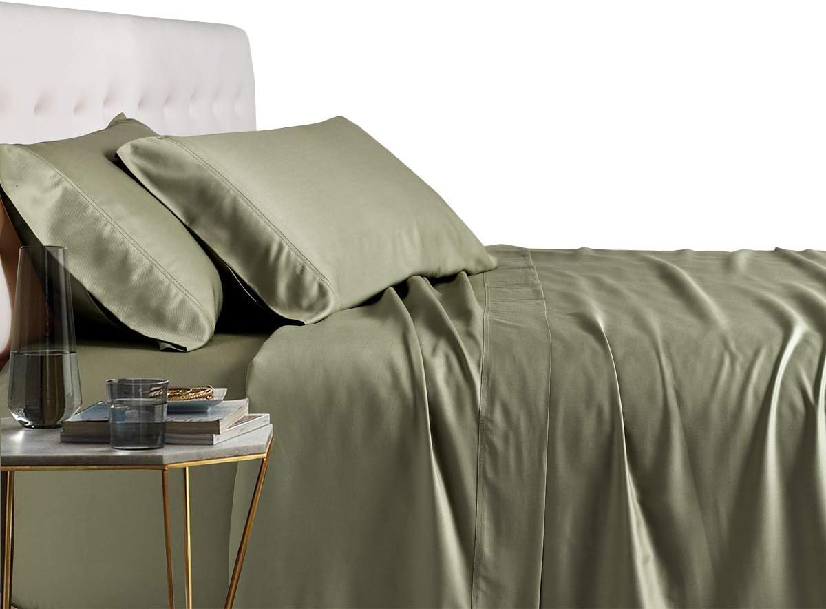 Royal Tradition Viscose from Bamboo Bed Sheets, Split California King, Solid Sage, Super Soft and Cool 5PC Sheet Set
