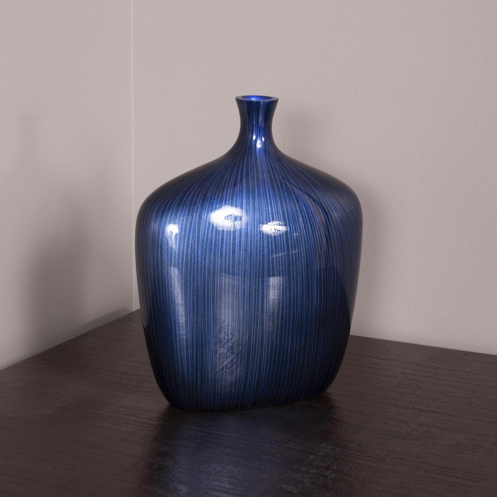 Howard Elliott Collection Sleek Cobalt Blue Wooden Vase with Brushed Black Accents, Large Decorative Accent Vase for Table Centerpiece, Flowers, Console Table and Living Room Decor
