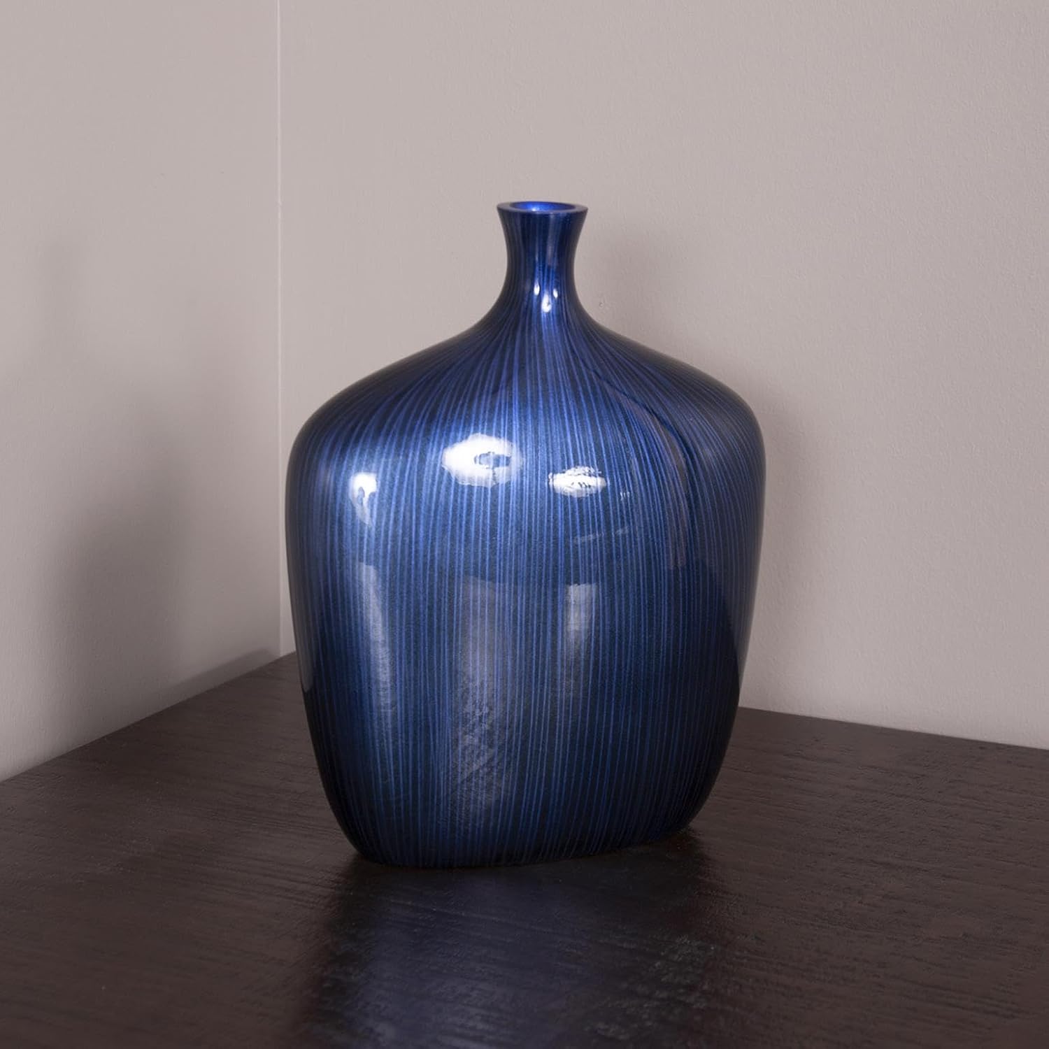 Howard Elliott Collection Sleek Cobalt Blue Wooden Vase with Brushed Black Accents, Large Decorative Accent Vase for Table Centerpiece, Flowers, Console Table and Living Room Decor