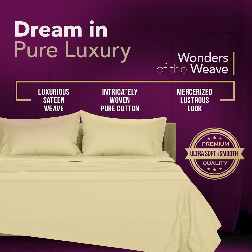 TEXAS LINEN CO. 100% Egyptian Cotton Queen Sheets Set - Luxury 1200 Series Egyptian Cotton Sheets Queen Size, 17' Deep Pocket, Soft, Cooling Sateen Weave Hotel Quality Bedding Set - Beige