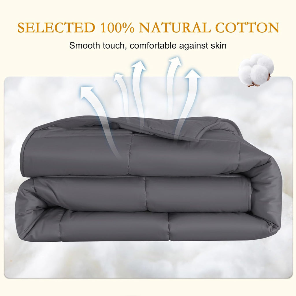 YOUR MOON Luxurious All Season Wool Comforter King Size, 100% Australian Lamb Wool Filling, Hypoallergenic Comforter Duvet Insert with Soft Noiseless Cotton Shell (Dark Gray)
