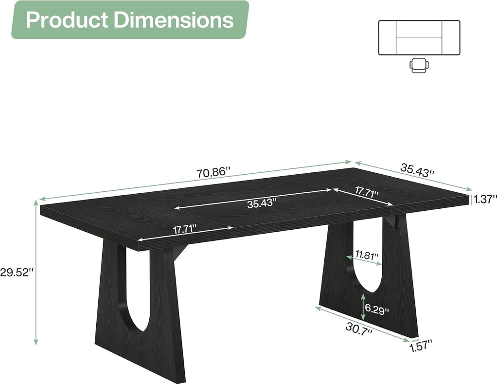 Tribesigns 70.86-Inch Executive Desk, Large Black Computer Office Desk with Wooden Legs, Modern Simple Style Rectangle Writing Table, Workstation or Business Table for Home Office (Black)