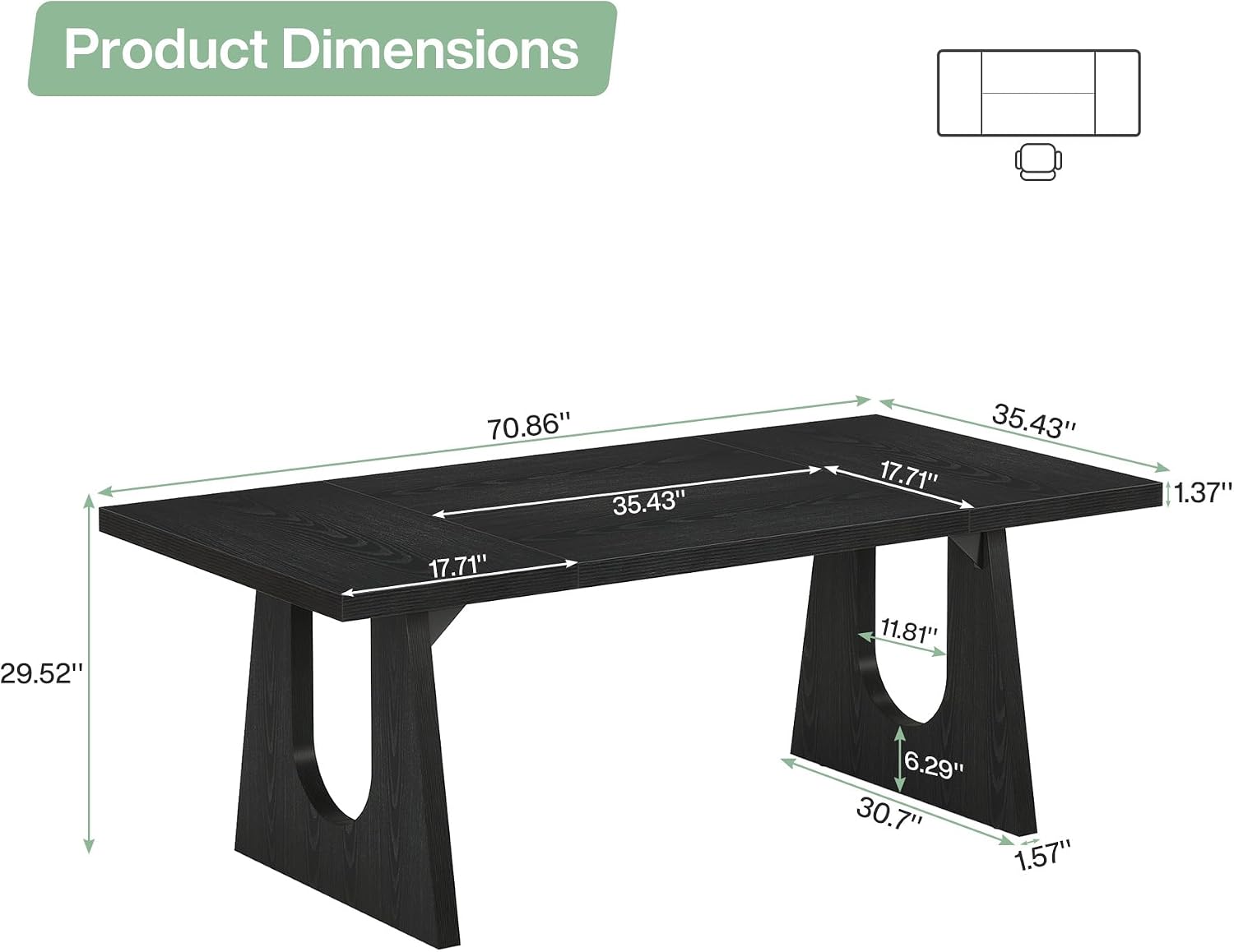 Tribesigns 70.86-Inch Executive Desk, Large Black Computer Office Desk with Wooden Legs, Modern Simple Style Rectangle Writing Table, Workstation or Business Table for Home Office (Black)