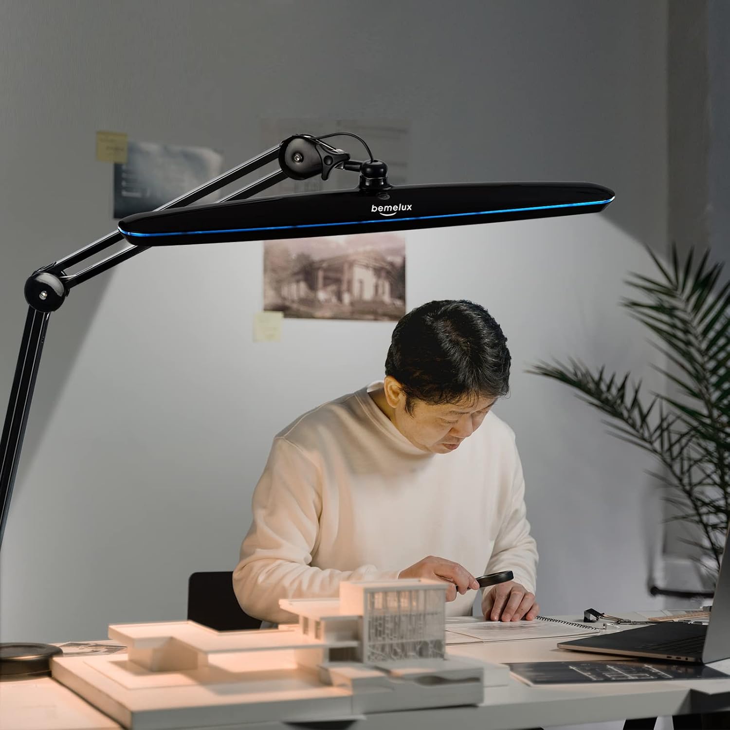 Task Lamp with Clamp, 23 Inch Lamp Head, Bright 182PCS LEDs,3 Color Temperatures, 4 Brightness Levels, Metal Swing Arm 20W 2200 Lumen Dimmable Led Desk Lamp (Black, CCT)