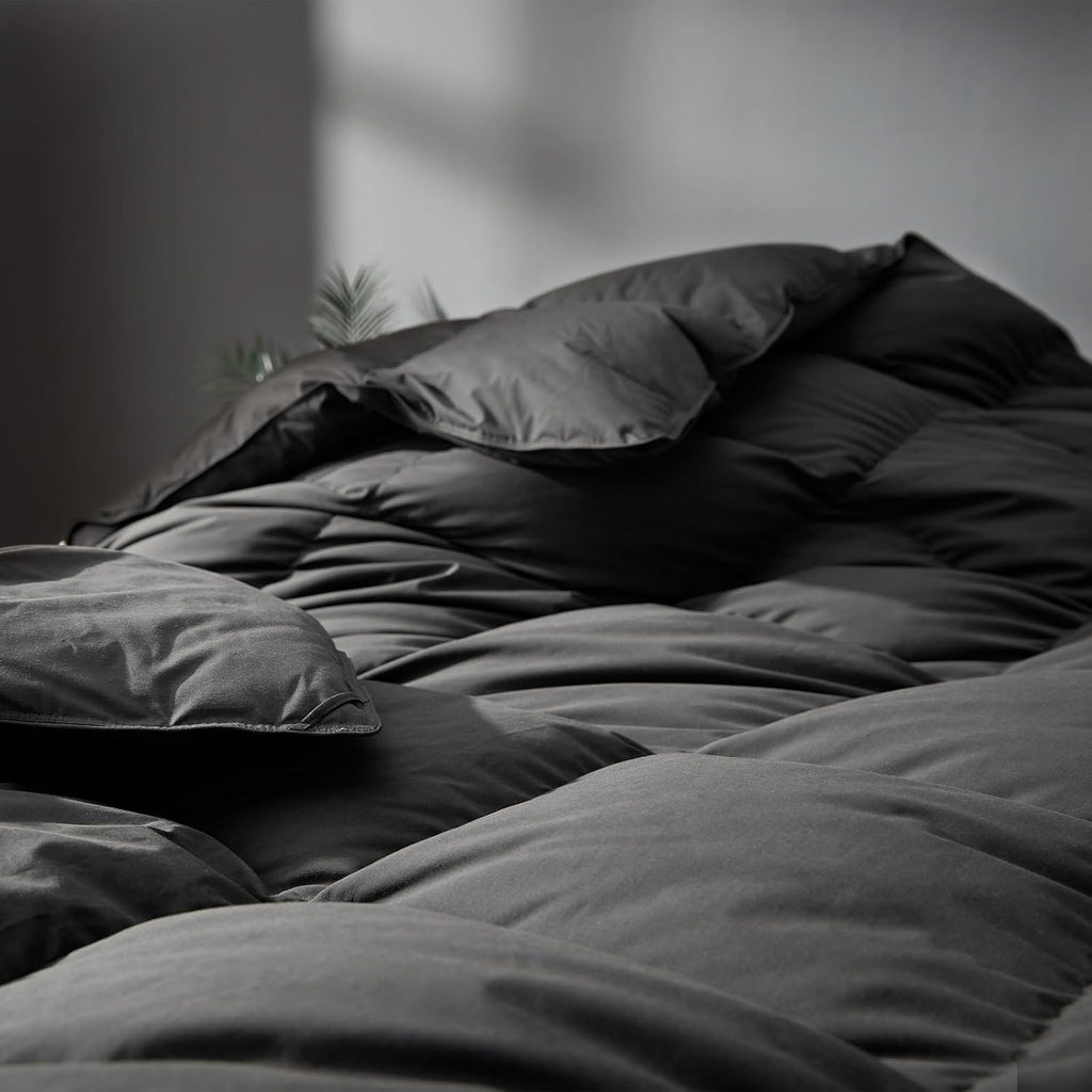Grey Goose Feather Down Comforter Twin Size, Premium All Season Duvet Insert, 750+ Fill Power 1200TC Cotton Blend Fabric Hotel Style Comforter, 32 Oz Lightweight (68x90, Dark Grey)