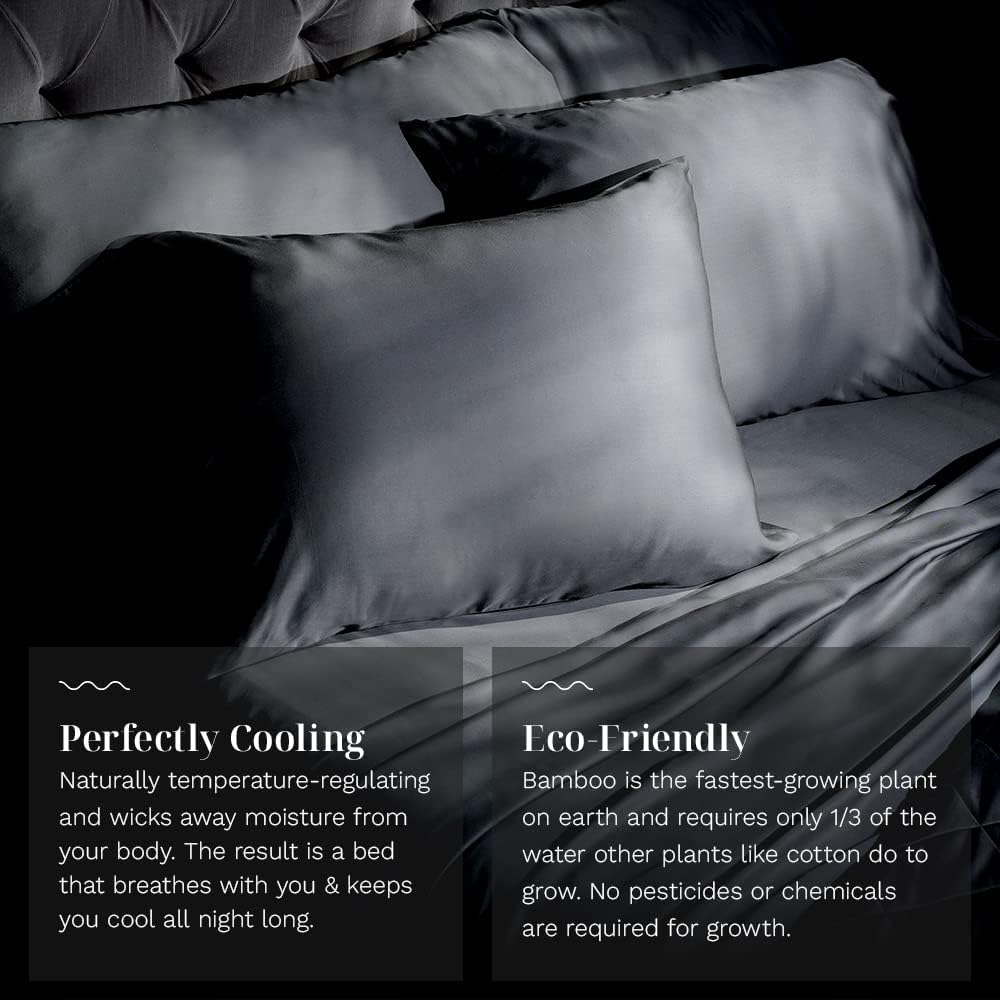 LUXOME Luxury Sheet Set | 100% Rayon (Viscose) from Bamboo | Queen Size - Charcoal | Deep Pockets | 4-Piece Set (Fitted, Flat, 2 Pillowcases)