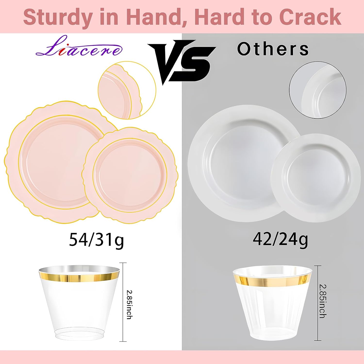Liacere 700PCS Pink Plastic Plates-Dinnerware Sets for 100 Guests-200 Disposable Plates(10inch,7inch),300 Pink Plastic Silverware,100 Cups,100 Napkins for Wedding&Galentines Day&Easter Day