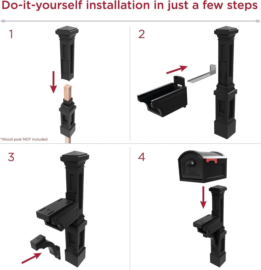 Step2 Atherton Extra Large Mailbox & Post, Weather Resistant, Large Outdoor Mailboxes, Made of Durable Plastic, Easy to Install, Flag Included, Onyx Black