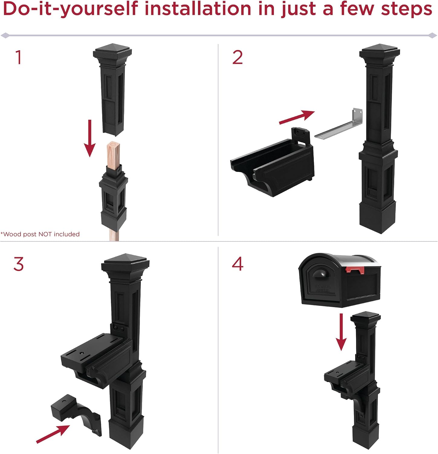 Step2 Atherton Extra Large Mailbox & Post, Weather Resistant, Large Outdoor Mailboxes, Made of Durable Plastic, Easy to Install, Flag Included, Onyx Black