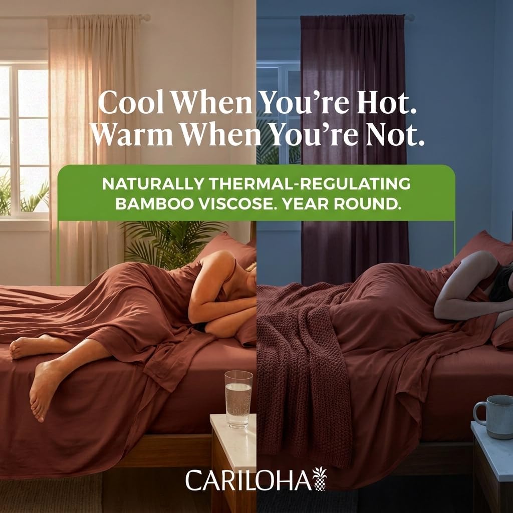Cariloha Aloha Soft 100% Organic Bamboo Viscose Sheets – 4-Piece King Sheet Set – 16 in Deep Pockets – Buttery Soft, Hypoallergenic, Cooling Sheets – Oeko-TEX Standard 100 – Maroon Sunset