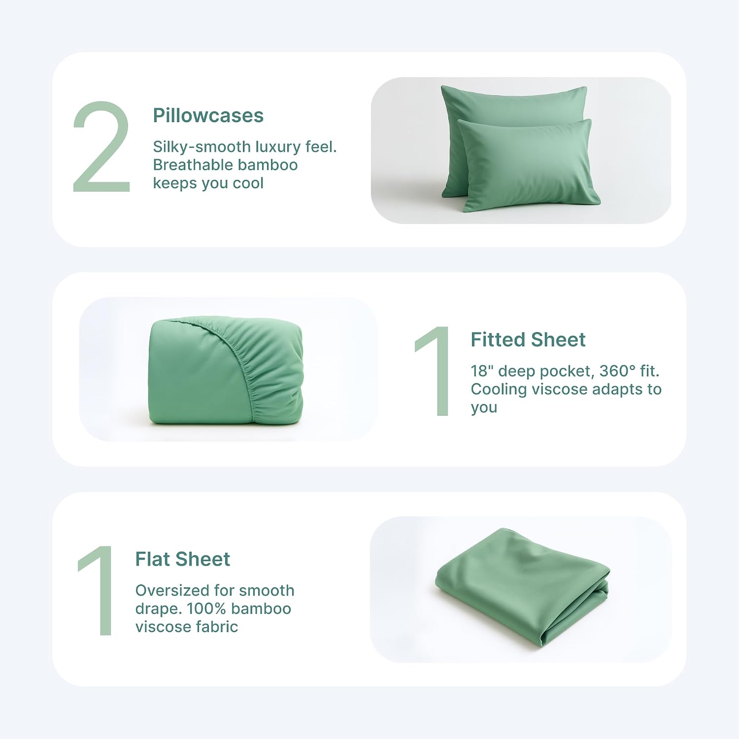 BedVoyage - Viscose from Bamboo Queen Sheet Set - Luxury Sheets Queen Size - Cooling Bed Sheets 18' Deep Pocket - Ultra Soft Sheet and Pillowcase Set `- Seaglass
