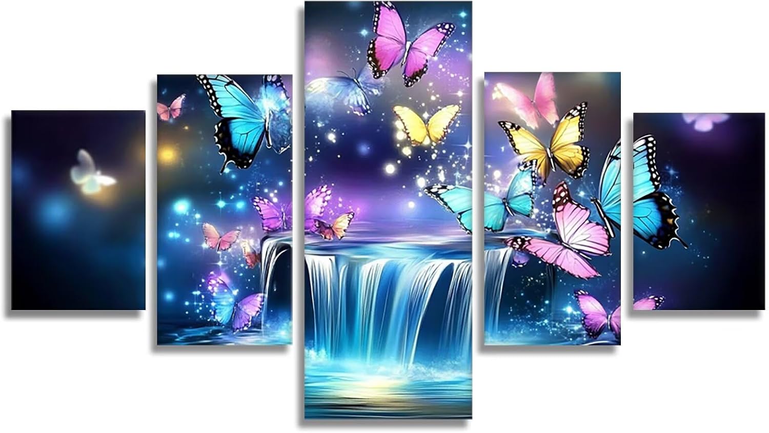 Dream Diamond Art 5 Piece Diamond Painting Butterfly 5D DIY Full Square Drill Dimond Art Paintings Crystal Crafts for Adults Gem Painting for Home Decor, Large Artwork for Wall 48 x 100 Inch, Model348