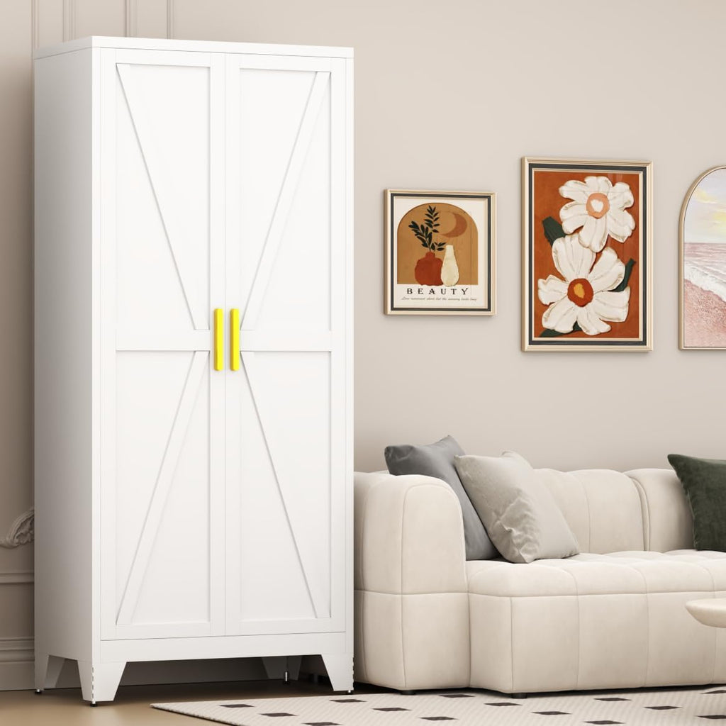 61' Tall Pantry Cabinet, White Metal Pantry Storage Cabinet, Kitchen Pantry Storage Cabinets with 2 Door and 3 Adjustable Shelves (White, 61' Modern)