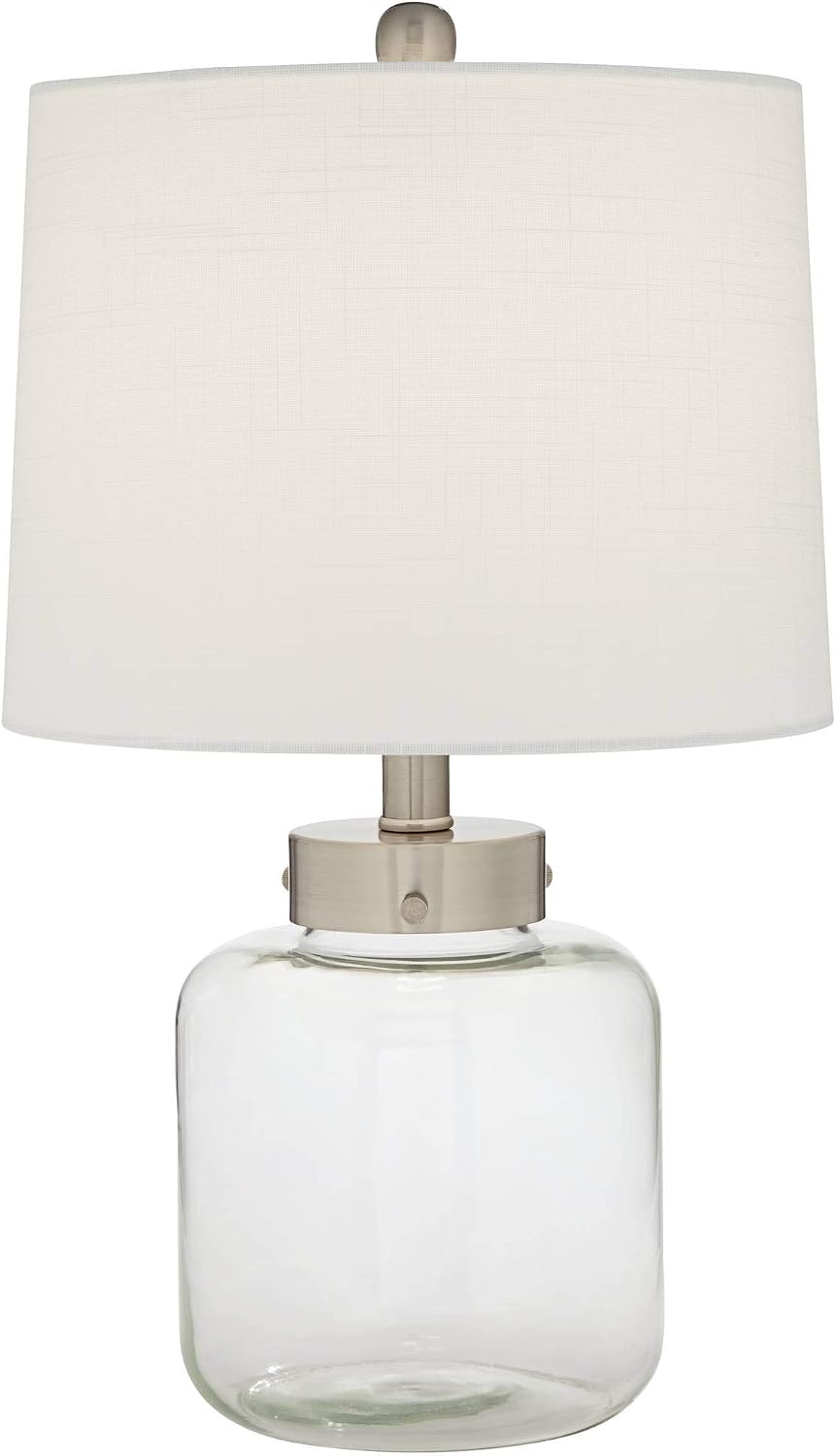 360 Lighting Country Coastal Small Accent Table Lamps 20.5' High Set of 2 Clear Glass Fillable Shells White Drum Shade Decor for Living Room Bedroom Beach House Bedside Nightstand Home