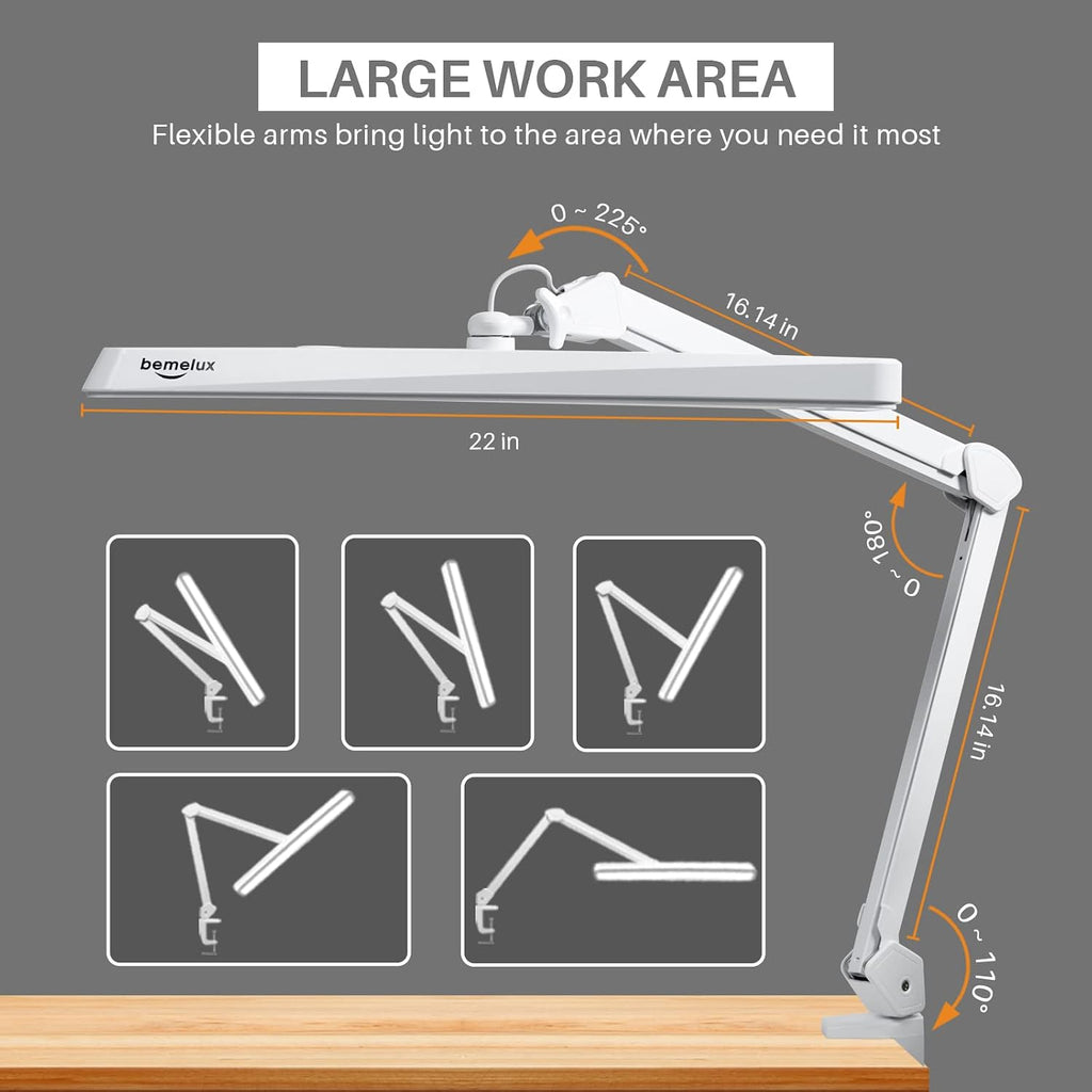 LED Architect Desk Lamp, 2500 Lumens, Dimmable, Metal Swing Arm, 5 Color Temperatures, 30W, Ideal for Task Work, Drafting, Reading, Clamp-on Office Table Lamp with 324 Bright LEDs(White,30CCT)