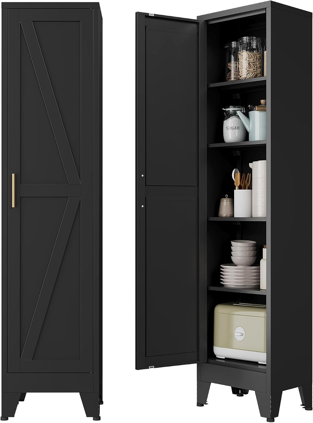 Narrow Bthroom Storage Cabinet Tall Metal Storage Cbinets with 4 Adjustable Shelves Freestanding 5 Tier Slim Pantry Cabinet for Kitchen Office Small Space