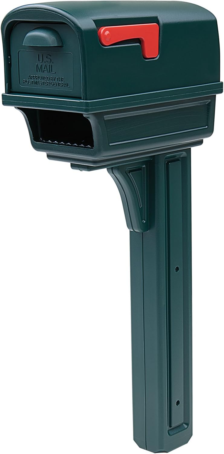 Gibraltar Mailboxes Gentry Large Capacity Double-Walled Plastic Green, All-In-One Mailbox & Post Combo Kit, GGC1G0000