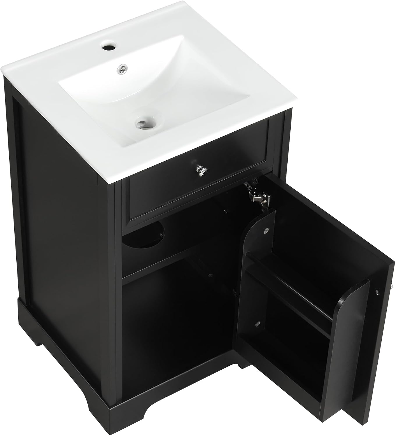 Flieks 20' Bathroom Vanity with Sink, Bathroom Cabinet with Soft Closing Door, Storage Rack and Adjustable Shelve, Black