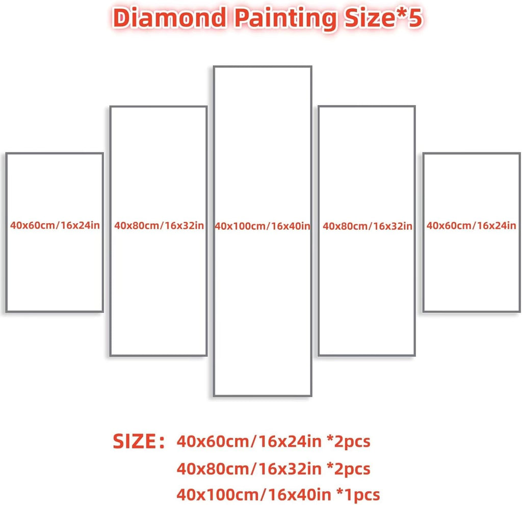 Ocean Diamond Art 5 Piece Diamond Painting Beach 5D DIY Full Round Drill Dimond Art Paintings Rhinestones Crafts for Adults Gem Painting for Home Decor, Large Artwork for Wall 40 x 80 Inch, Model213