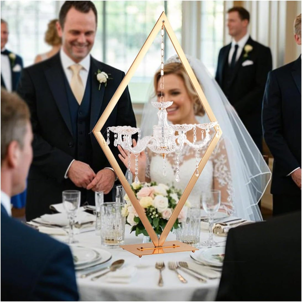 2pcs 43' Diamond Centerpieces for Tables, Metal Candle Holders Acrylic Centerpiece Stand, Gold Candelabra Stand for Wedding Dining Tables Party Home Decoration