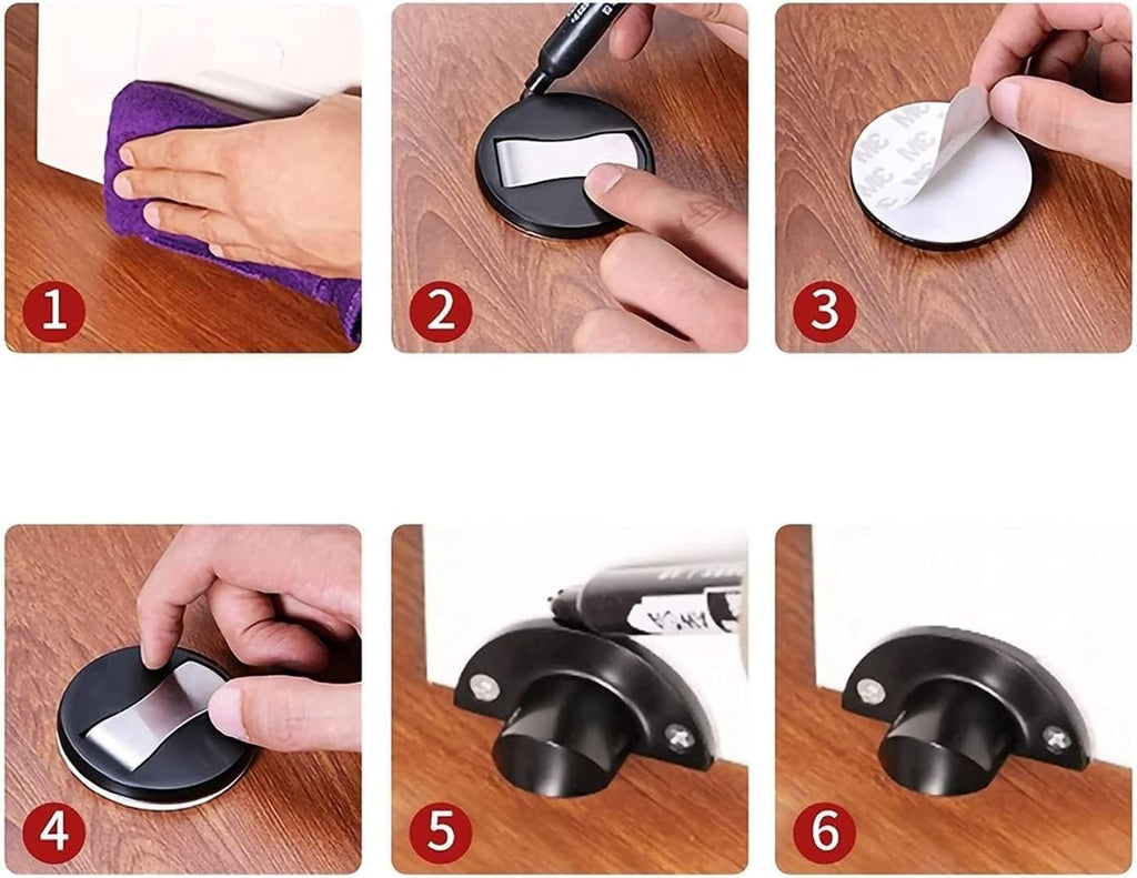 Door Stop, Magnetic Door Stops, Floor Door Stoppers,Skirting Board Buffer, Doorstops Magnetic Door Stopper,Heavy Duty Metal Door Stop Catch Holder Doorstop Floor Mounted,Self Adhesive and
