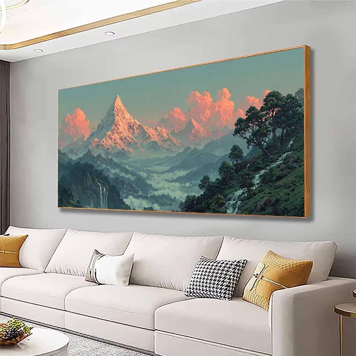 Landscape Dimond Painting Kit, Mountain Diamond Art Kits for Adults, 5D Square Full Dirll Crystal Dots Gem Art Paintings Embroidery Crafts Picture Beginners for Home Wall Decor Gifts 32x64in s0-7c