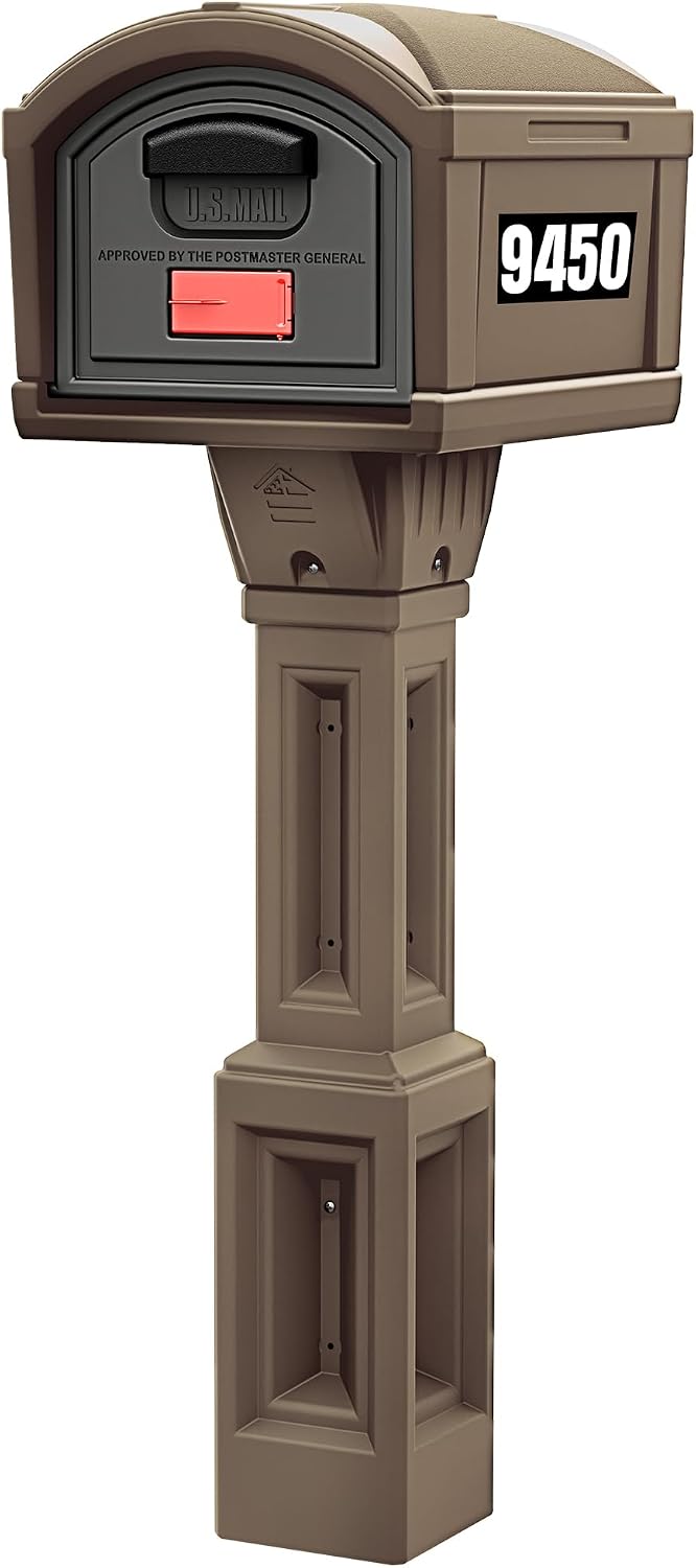 Simplay3 USPS T4 Extra Large Capacity XL Mailbox and Post Cover with Durable Double-Wall Construction, Weather-Resistant Design, Driftwood, Made in the USA